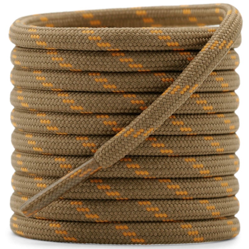 DELELE Round Work Boot Laces: 47 inch Light Brown Golden Heavy Duty Hiking Shoe Laces for Boots 2 Pair - Image 1